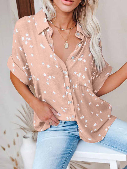 Women's Blouses Star Print V-Neck Breasted Doll Sleeve Blouse - Blouses - Instastyled | Online Fashion Free Shipping Clothing, Dresses, Tops, Shoes - 03/03/2022 - 30-40 - BLO2203031610