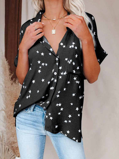 Women's Blouses Star Print V-Neck Breasted Doll Sleeve Blouse - Blouses - Instastyled | Online Fashion Free Shipping Clothing, Dresses, Tops, Shoes - 03/03/2022 - 30-40 - BLO2203031610