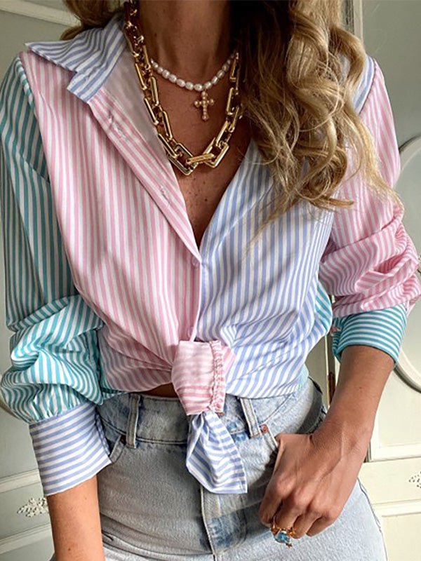 Women's Blouses Striped Print Single Breasted Long Sleeve Blouse - Blouses - Instastyled | Online Fashion Free Shipping Clothing, Dresses, Tops, Shoes - 18/02/2022 - 30-40 - BLO2202181584