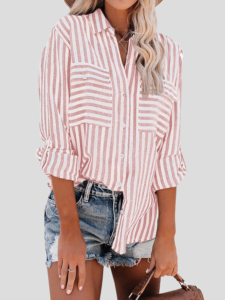 Women's Blouses Striped Single-Breasted Long Sleeve Blouse - Blouses - Instastyled | Online Fashion Free Shipping Clothing, Dresses, Tops, Shoes - 21/12/2021 - 30-40 - BLO2112221495