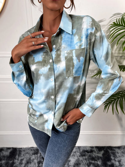 Women's Blouses Tie-Dye Printed Lapel Pocket Long Sleeve Blouse - Blouses - Instastyled | Online Fashion Free Shipping Clothing, Dresses, Tops, Shoes - 24/12/2021 - 30-40 - BLO2112241507