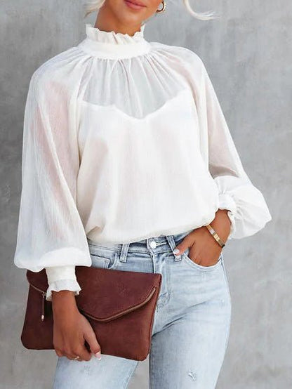 Women's Blouses Turtleneck Balloon Sleeve Chiffon Blouse - Blouses - Instastyled | Online Fashion Free Shipping Clothing, Dresses, Tops, Shoes - 21/09/2022 - BLO2209211882 - Blouses