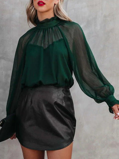 Women's Blouses Turtleneck Balloon Sleeve Chiffon Blouse - Blouses - Instastyled | Online Fashion Free Shipping Clothing, Dresses, Tops, Shoes - 21/09/2022 - BLO2209211882 - Blouses