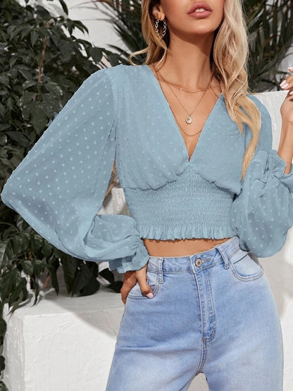 Women's Blouses V-Neck Dots Long Sleeve Chiffon Blouses - Blouses - INS | Online Fashion Free Shipping Clothing, Dresses, Tops, Shoes - 20-30 - 24/08/2021 - BLO2108251317