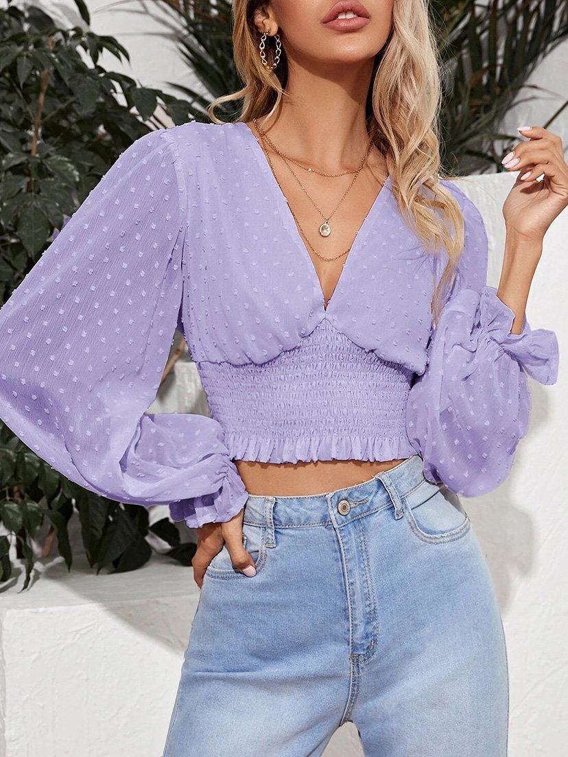 Women's Blouses V-Neck Dots Long Sleeve Chiffon Blouses - Blouses - INS | Online Fashion Free Shipping Clothing, Dresses, Tops, Shoes - 20-30 - 24/08/2021 - BLO2108251317