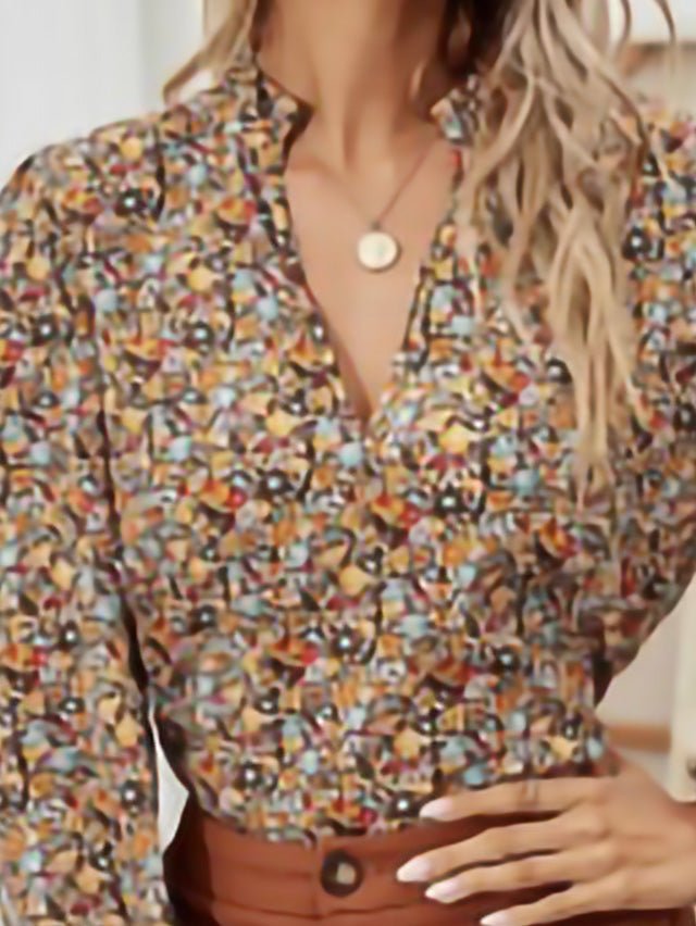 Women's Blouses V-Neck Floral Long Sleeves Blouse - MsDressly