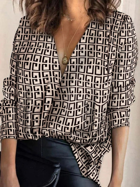 Women's Blouses V-Neck Printed Long Sleeve Blouse - Blouses - Instastyled | Online Fashion Free Shipping Clothing, Dresses, Tops, Shoes - 22/01/2022 - 30-40 - BLO2201221561