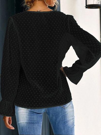 Women's Blouses V-Neck Ruffle Lantern Sleeve Commuter Chiffon Blouses - Blouses - INS | Online Fashion Free Shipping Clothing, Dresses, Tops, Shoes - 20-30 - 24/08/2021 - BLO2108251316
