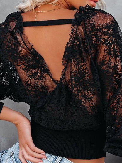 Women's Blouses V-Neck Stitching Lace Long Sleeve Blouses - Blouses - INS | Online Fashion Free Shipping Clothing, Dresses, Tops, Shoes - 12/08/2021 - 20-30 - BLO2108131306