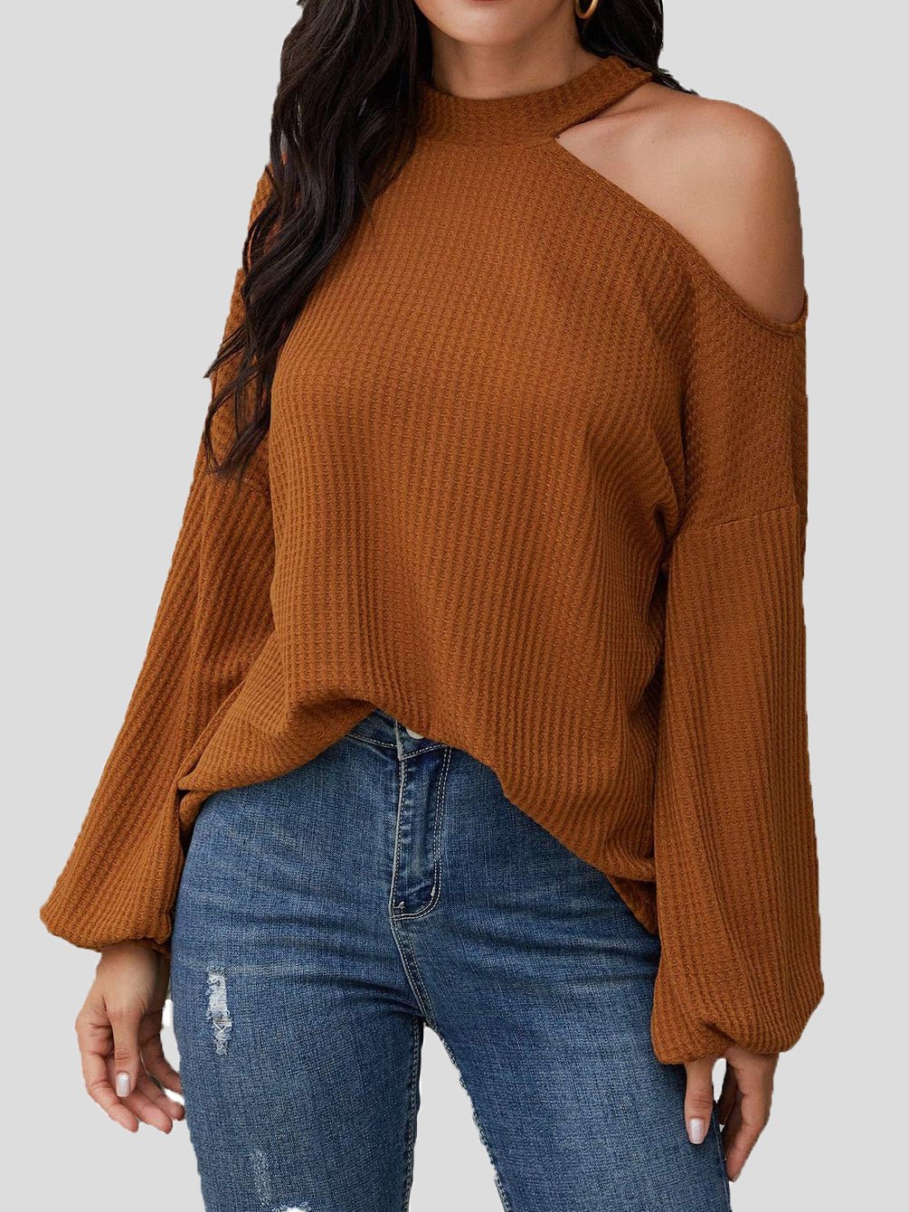 Women's Blouses Waffle Off Shoulder Long Sleeve Knit Blouse - Blouses - Instastyled | Online Fashion Free Shipping Clothing, Dresses, Tops, Shoes - 20-30 - 26/08/2022 - BLO2208261846