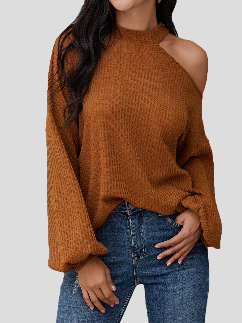 Women's Blouses Waffle Off Shoulder Long Sleeve Knit Blouse - Blouses - Instastyled | Online Fashion Free Shipping Clothing, Dresses, Tops, Shoes - 20-30 - 26/08/2022 - BLO2208261846