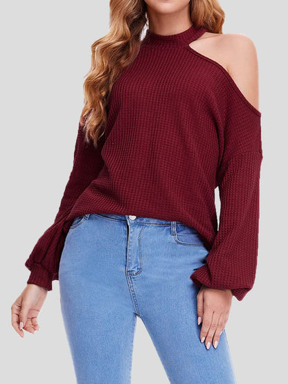 Women's Blouses Waffle Off Shoulder Long Sleeve Knit Blouse - Blouses - Instastyled | Online Fashion Free Shipping Clothing, Dresses, Tops, Shoes - 20-30 - 26/08/2022 - BLO2208261846