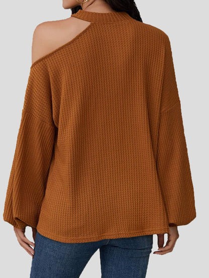 Women's Blouses Waffle Off Shoulder Long Sleeve Knit Blouse - Blouses - Instastyled | Online Fashion Free Shipping Clothing, Dresses, Tops, Shoes - 20-30 - 26/08/2022 - BLO2208261846