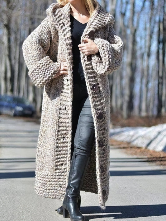Cardigans - Hooded Button Long Knitted Sweater Cardigan - MsDressly