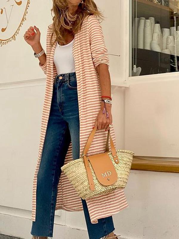 Women's Cardigan Striped Long Sleeve Mid-Length Cardigan - Cardigans & Sweaters - INS | Online Fashion Free Shipping Clothing, Dresses, Tops, Shoes - 20-30 - 24/09/2021 - CAR2109241134