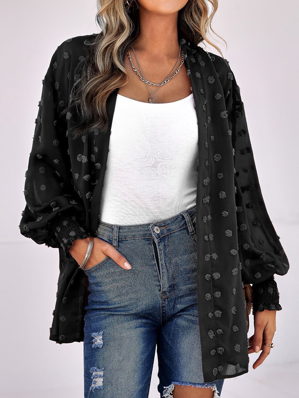 Women's Cardigans Casual Jacquard Long Sleeve Chiffon Cardigan - Cardigans - Instastyled | Online Fashion Free Shipping Clothing, Dresses, Tops, Shoes - 29/08/2022 - CAR2208291244 - Cardigans