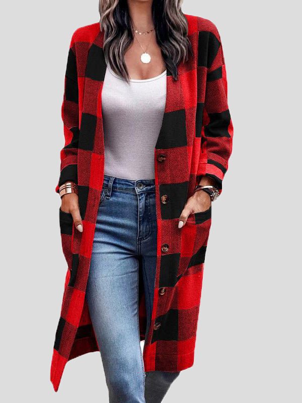 Women's Cardigans Check Button Pocket Wool Cardigan - Cardigans - Instastyled | Online Fashion Free Shipping Clothing, Dresses, Tops, Shoes - 30-40 - 30/08/2022 - CAR2208301247