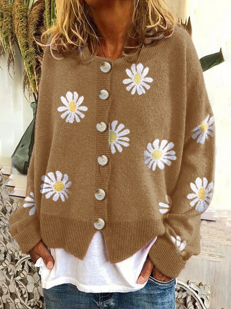 Women's Cardigans Daisy Button Long Sleeve Sweater Cardigan - Cardigans - Instastyled | Online Fashion Free Shipping Clothing, Dresses, Tops, Shoes - 31/08/2022 - CAR2208311248 - cardigans