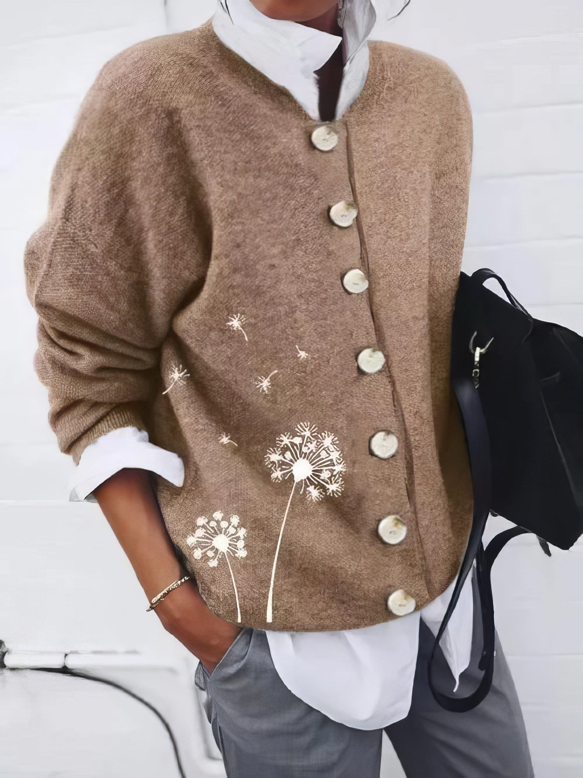 Sweaters - Dandelion Print Button Long Sleeve Cardigan - MsDressly