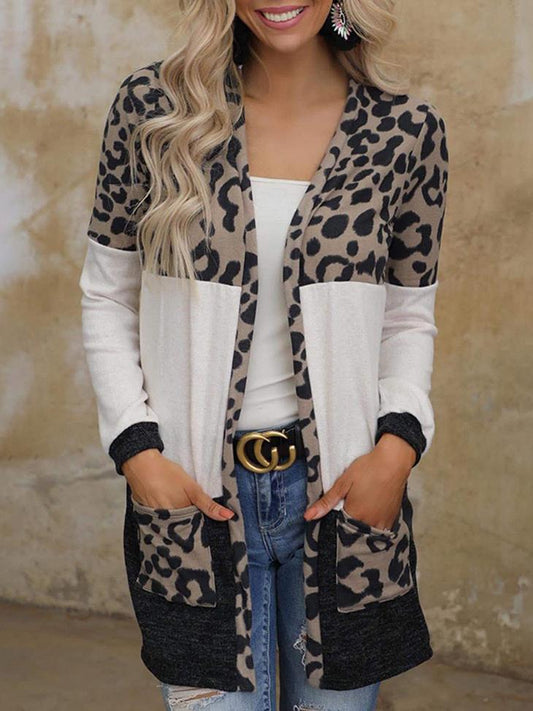 Women's Cardigans Leopard Print Stitching Pocket Mid-Length Cardigan - Cardigans & Sweaters - INS | Online Fashion Free Shipping Clothing, Dresses, Tops, Shoes - 04/11/2021 - 20-30 - CAR2111041181