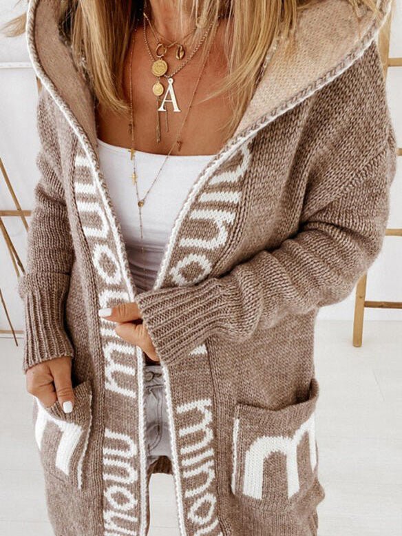 Women's Cardigans Letter Print Pocket Hooded Knit Cardigan - Cardigans - Instastyled | Online Fashion Free Shipping Clothing, Dresses, Tops, Shoes - 06/09/2022 - CAR2209061251 - Cardigans