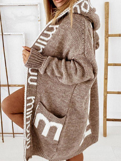 Women's Cardigans Letter Print Pocket Hooded Knit Cardigan - Cardigans - Instastyled | Online Fashion Free Shipping Clothing, Dresses, Tops, Shoes - 06/09/2022 - CAR2209061251 - Cardigans