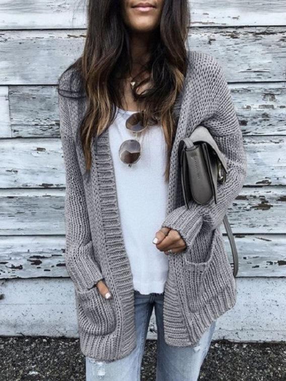 Women's Cardigans Long Sleeve Pocket Sweater Cardigan - Cardigans & Sweaters - INS | Online Fashion Free Shipping Clothing, Dresses, Tops, Shoes - 20-30 - 28/10/2021 - CAR2110281171