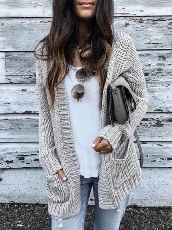 Women's Cardigans Long Sleeve Pocket Sweater Cardigan - Cardigans & Sweaters - INS | Online Fashion Free Shipping Clothing, Dresses, Tops, Shoes - 20-30 - 28/10/2021 - CAR2110281171