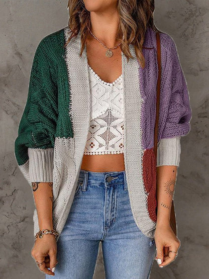 Women's Cardigans Loose Colorblock Long Sleeve Knit Cardigan - Cardigans - Instastyled | Online Fashion Free Shipping Clothing, Dresses, Tops, Shoes - 25/08/2022 - 40-50 - CAR2208251242