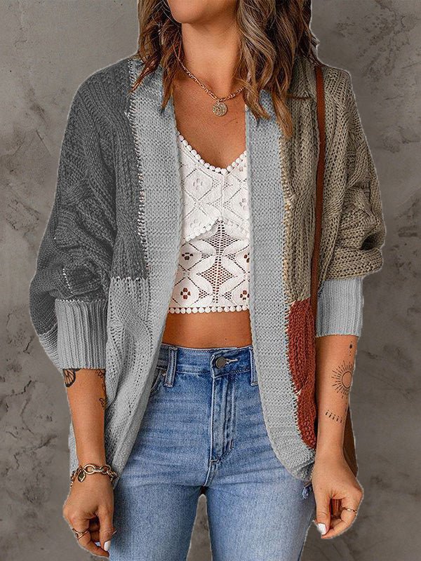 Women's Cardigans Loose Colorblock Long Sleeve Knit Cardigan - Cardigans - Instastyled | Online Fashion Free Shipping Clothing, Dresses, Tops, Shoes - 25/08/2022 - 40-50 - CAR2208251242