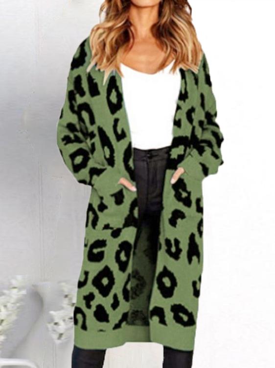 Women's Cardigans Loose Leopard Print Pockets Knitted Cardigan - Cardigans & Sweaters - INS | Online Fashion Free Shipping Clothing, Dresses, Tops, Shoes - 28/10/2021 - 30-40 - CAR2110281170