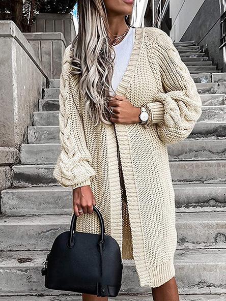 Women's Cardigans Loose Long Sleeve Knitted Sweater Cardigan - Cardigans & Sweaters - INS | Online Fashion Free Shipping Clothing, Dresses, Tops, Shoes - 22/09/2021 - CAR2109221131 - color-beige
