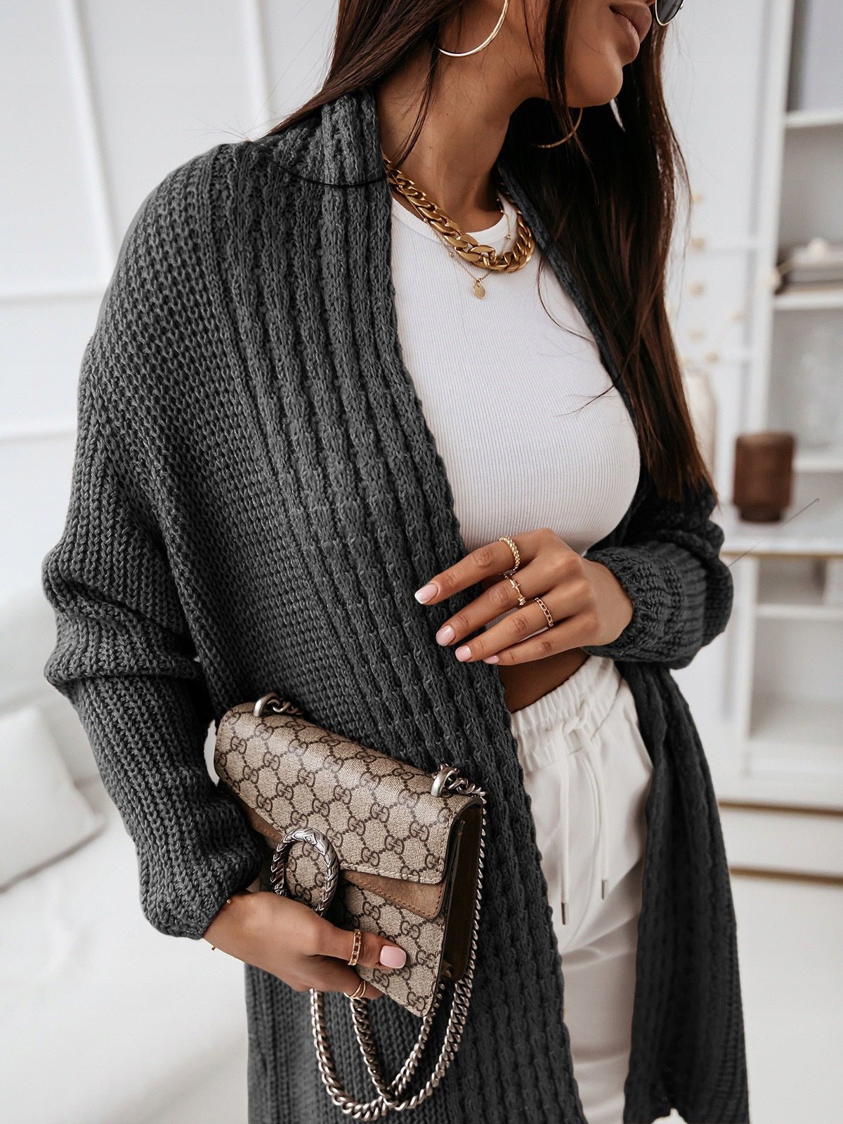 Women's Cardigans Loose Solid Long Sleeve Knit Cardigan - Cardigans - Instastyled | Online Fashion Free Shipping Clothing, Dresses, Tops, Shoes - 12/08/2022 - CAR2208121236 - Cardigans