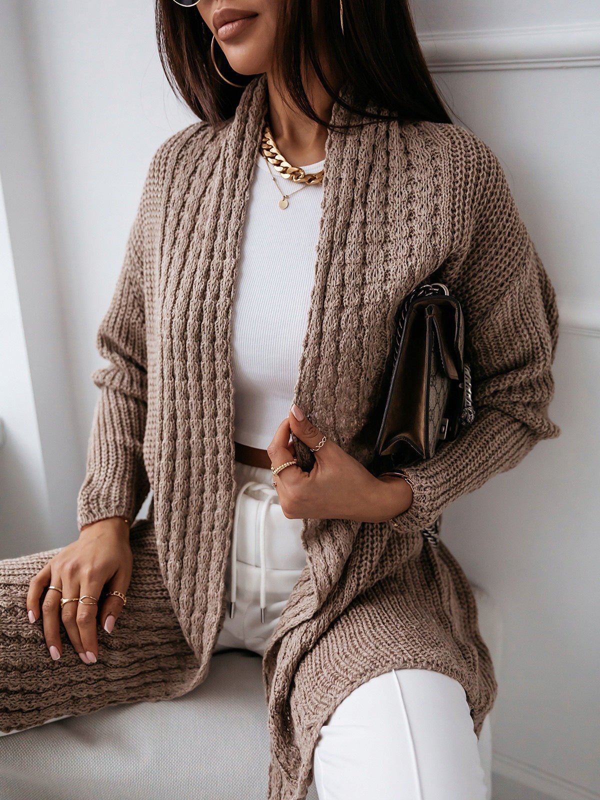 Women's Cardigans Loose Solid Long Sleeve Knit Cardigan - Cardigans - Instastyled | Online Fashion Free Shipping Clothing, Dresses, Tops, Shoes - 12/08/2022 - CAR2208121236 - Cardigans