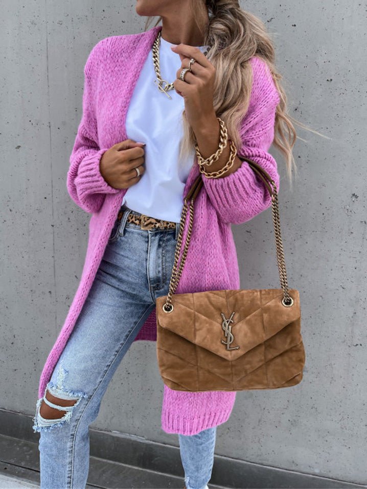 Women's Cardigans Loose Solid Long Sleeve Knit Cardigan - Cardigans - Instastyled | Online Fashion Free Shipping Clothing, Dresses, Tops, Shoes - 29/08/2022 - CAR2208291245 - Cardigans