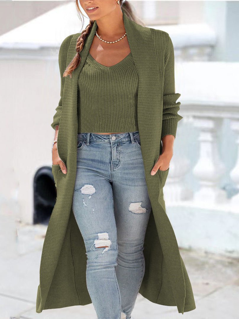 Women's Cardigans Loose Solid Vest Pocket Two-Piece Cardigan - Cardigans - Instastyled | Online Fashion Free Shipping Clothing, Dresses, Tops, Shoes - 05/09/2022 - CAR2209051250 - Cardigans