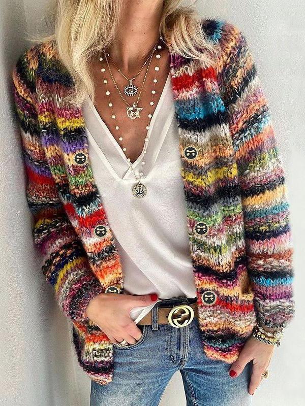 Women's Cardigans Multicolor Button Pocket Sweater Cardigan - Cardigans & Sweaters - INS | Online Fashion Free Shipping Clothing, Dresses, Tops, Shoes - 15/10/2021 - CAR2110151152 - Cardigans & Sweaters