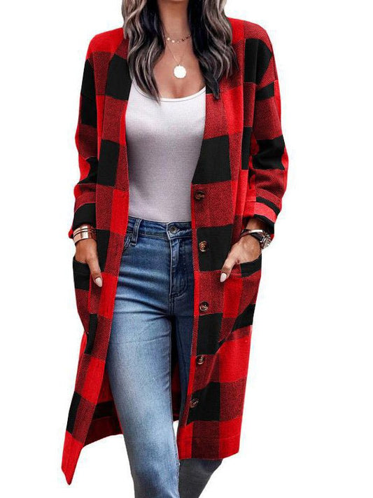 Women's Cardigans Plaid Single Breasted Pocket Cardigan - Cardigans - Instastyled | Online Fashion Free Shipping Clothing, Dresses, Tops, Shoes - 16/12/2022 - CAR2212161117 - cardigans