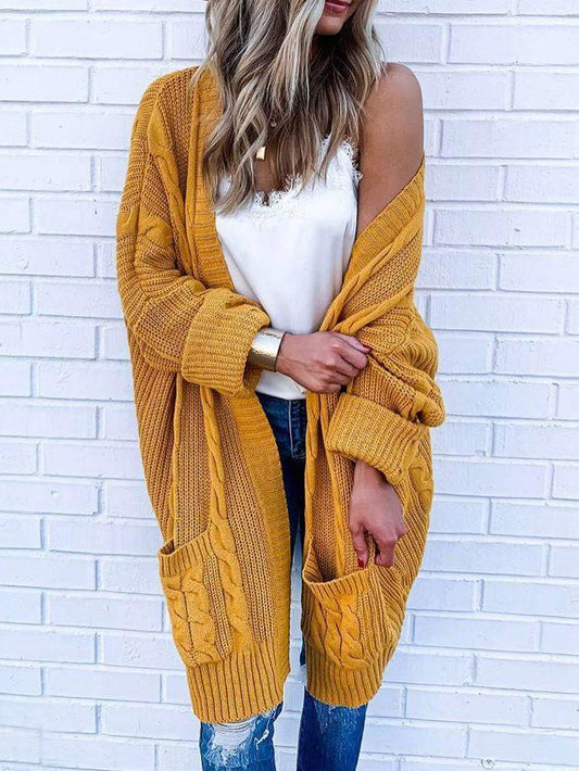 Women's Cardigans Pocket Long Sleeve Mid-length Knit Cardigan - Cardigans & Sweaters - INS | Online Fashion Free Shipping Clothing, Dresses, Tops, Shoes - 20/11/2021 - 40-50 - CAR2111201191