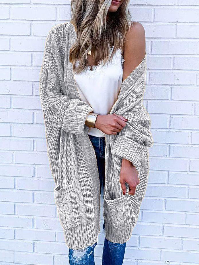 Women's Cardigans Pocket Long Sleeve Mid-length Knit Cardigan - Cardigans & Sweaters - INS | Online Fashion Free Shipping Clothing, Dresses, Tops, Shoes - 20/11/2021 - 40-50 - CAR2111201191