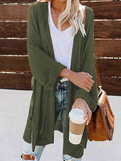 Women's Cardigans Slit Roll Sleeves Long Sweater Cardigan - Cardigans & Sweaters - INS | Online Fashion Free Shipping Clothing, Dresses, Tops, Shoes - 03/11/2021 - 30-40 - CAR2111031179