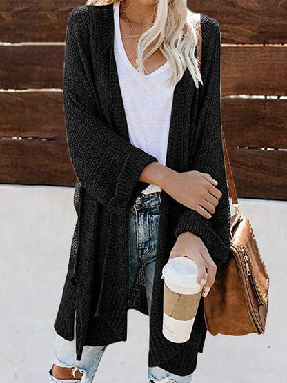 Women's Cardigans Slit Roll Sleeves Long Sweater Cardigan - Cardigans & Sweaters - INS | Online Fashion Free Shipping Clothing, Dresses, Tops, Shoes - 03/11/2021 - 30-40 - CAR2111031179