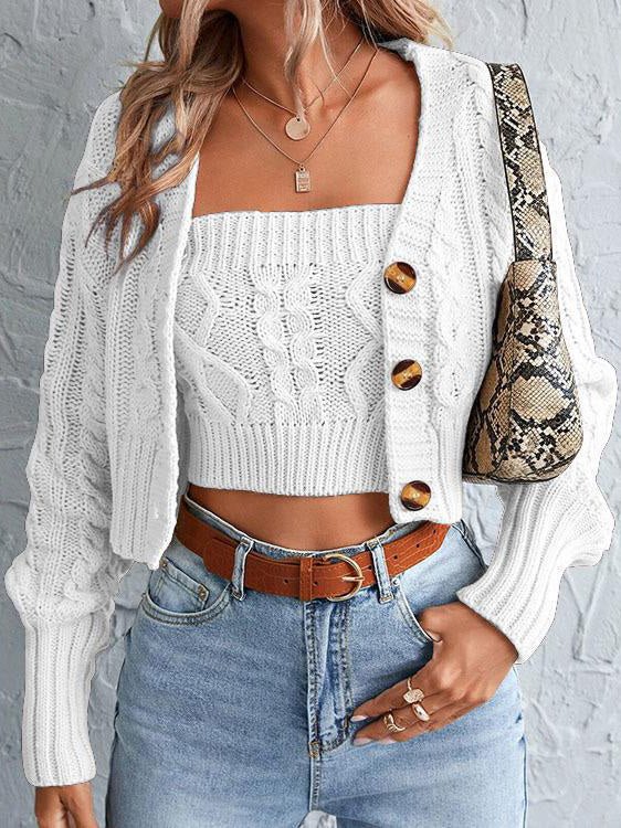 Women's Cardigans Solid Button Fitted Two-Piece Knit Cardigan - Cardigans - Instastyled | Online Fashion Free Shipping Clothing, Dresses, Tops, Shoes - 23/08/2022 - 40-50 - CAR2208231239