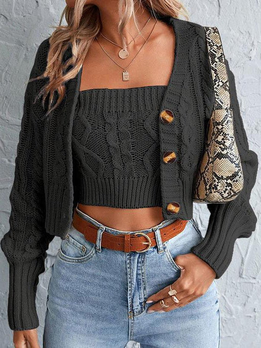 Women's Cardigans Solid Button Fitted Two-Piece Knit Cardigan - Cardigans - Instastyled | Online Fashion Free Shipping Clothing, Dresses, Tops, Shoes - 23/08/2022 - 40-50 - CAR2208231239