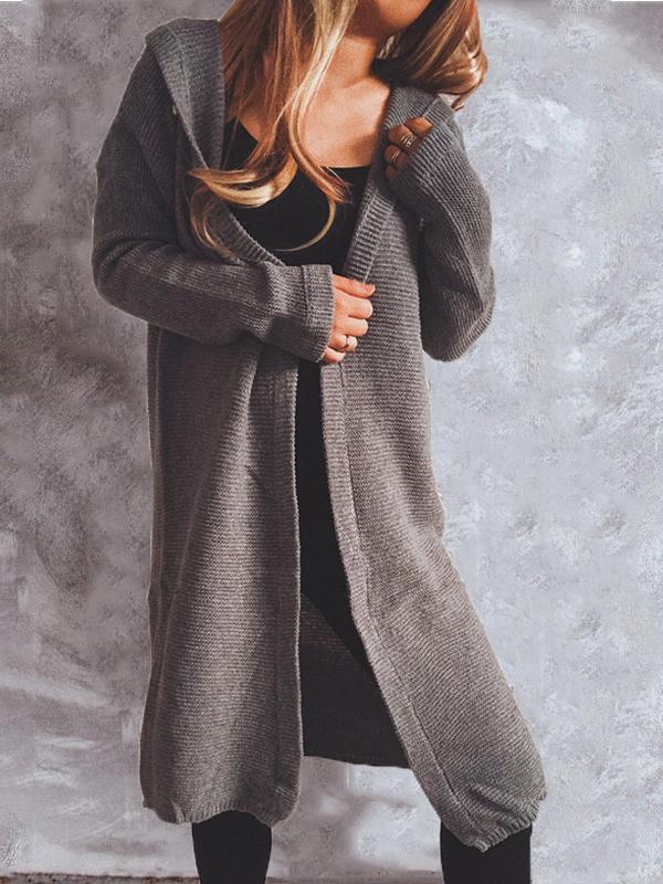 Women's Cardigans Solid Button Long Sleeve Hooded Knitted Cardigan - Cardigans & Sweaters - INS | Online Fashion Free Shipping Clothing, Dresses, Tops, Shoes - 24/11/2021 - CAR2111241193 - Cardigans & Sweaters