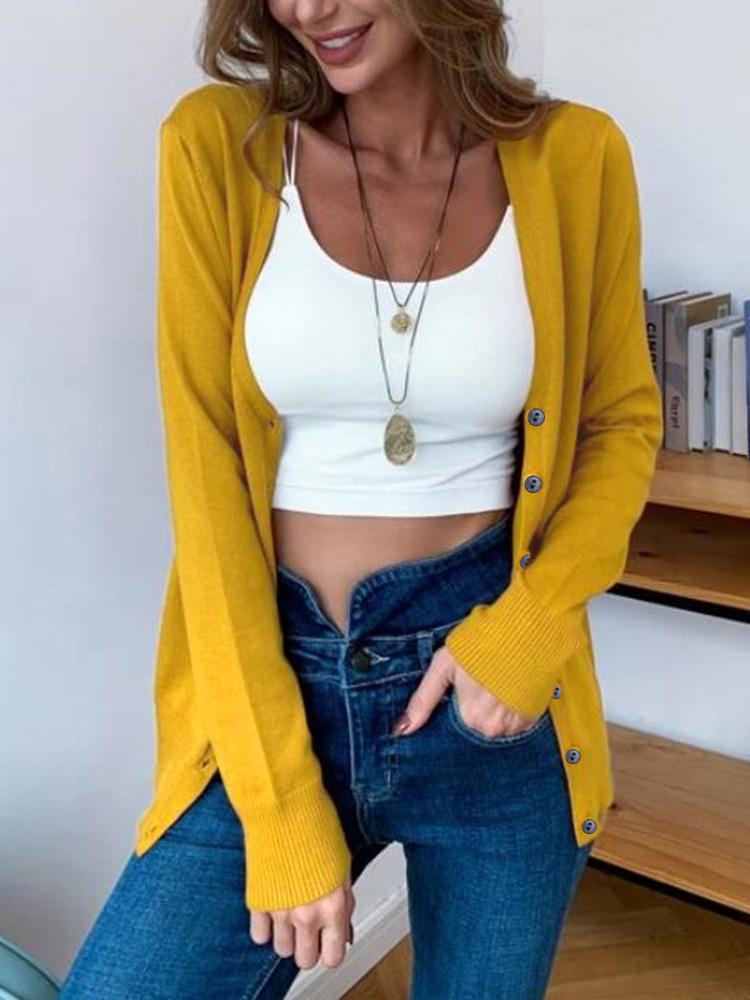 Women's Cardigans Solid Button Long Sleeve Knitted Cardigan - Cardigans & Sweaters - Instastyled | Online Fashion Free Shipping Clothing, Dresses, Tops, Shoes - 15/12/2021 - CAR2112151205 - Cardigans & Sweaters