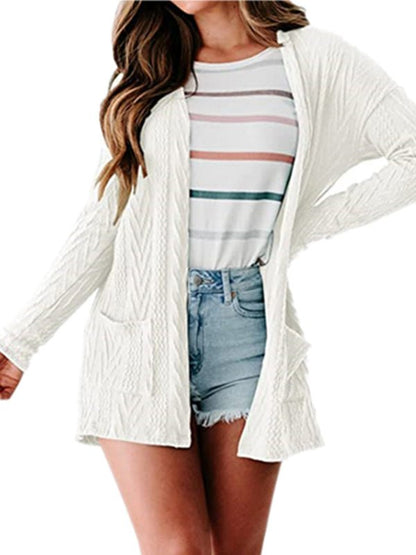 Cardigans - Solid Loose Knitted Long Sleeve Sweater Cardigan - MsDressly