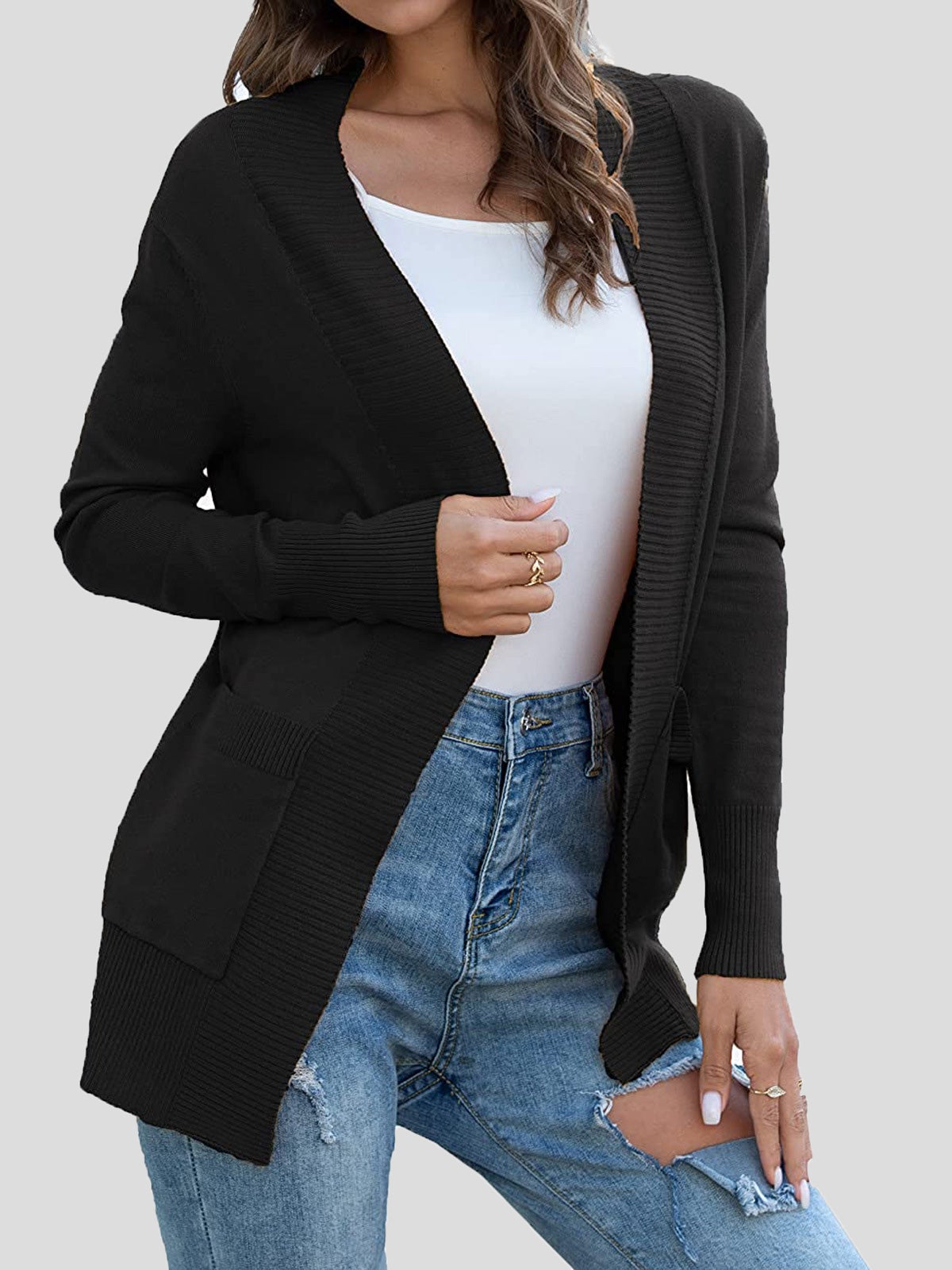 Women's Cardigans Solid Pocket Knitted Sweater Cardigan - Cardigans & Sweaters - Instastyled | Online Fashion Free Shipping Clothing, Dresses, Tops, Shoes - 20-30 - 31/12/2021 - CAR2112311208