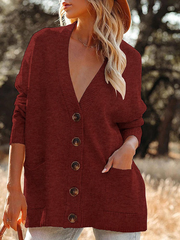 Women's Cardigans Solid Single Breasted Pocket Sweater Cardigan - Cardigans - Instastyled | Online Fashion Free Shipping Clothing, Dresses, Tops, Shoes - 27/10/2022 - 30-40 - CAR2210271277