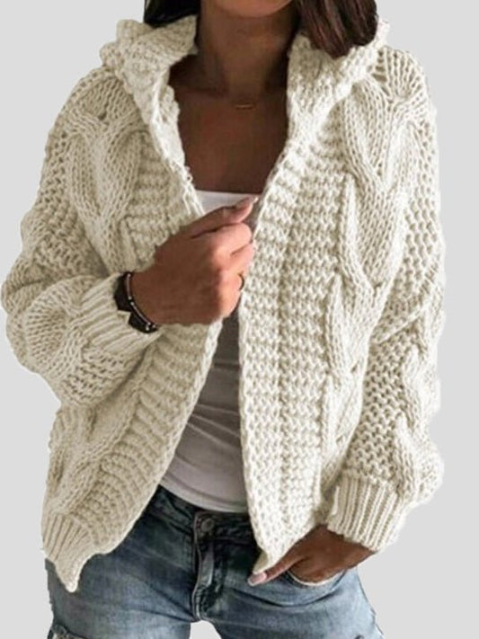Women's Cardigans Solid Twist Knit Hooded Sweater Cardigan - Cardigans - Instastyled | Online Fashion Free Shipping Clothing, Dresses, Tops, Shoes - 15/09/2022 - CAR2209151257 - Cardigans